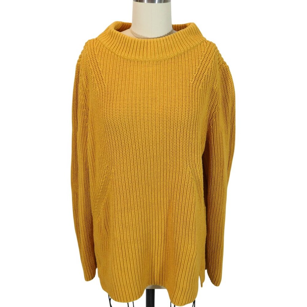 TALBOTS Chunky Shaker Knit Mock Neck Oversized Tunic Sweater XLp Cotton Mustard